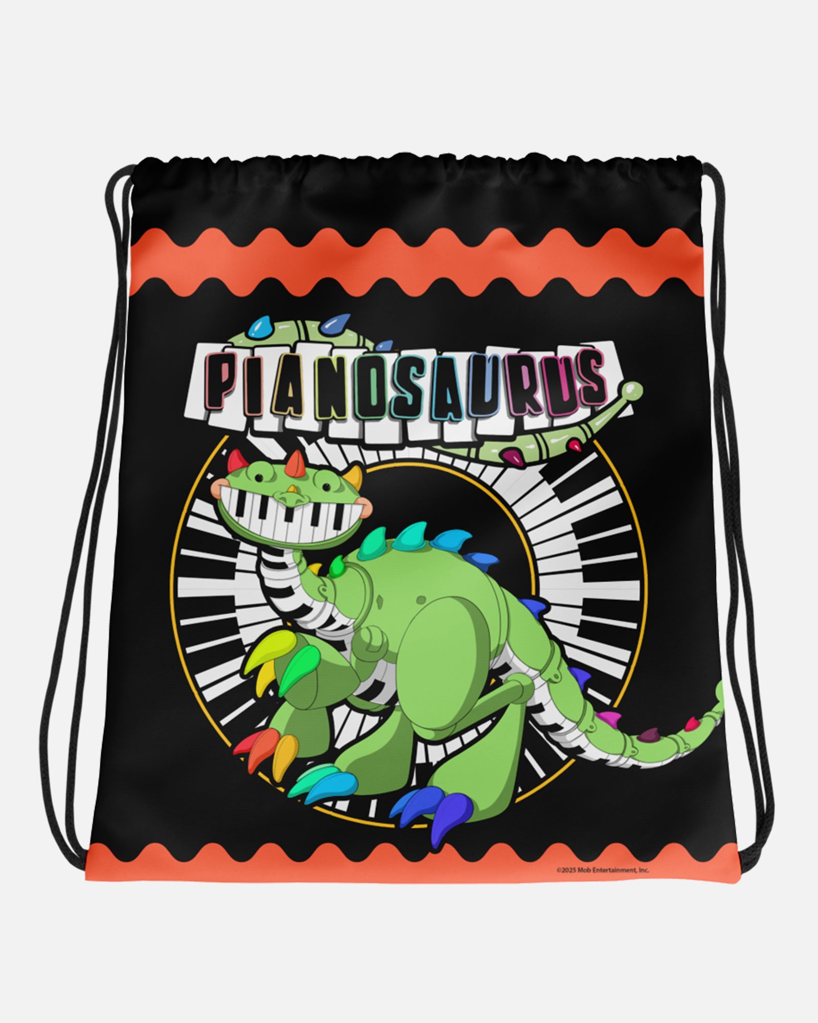 Pianosaurus Black Drawstring Bag